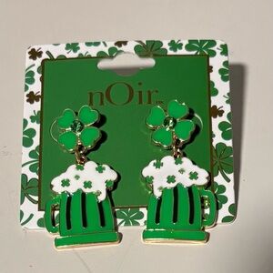nOir Shamrock/4 leaf clover post earrings, dangling beer mugs, St. Patrick's Day